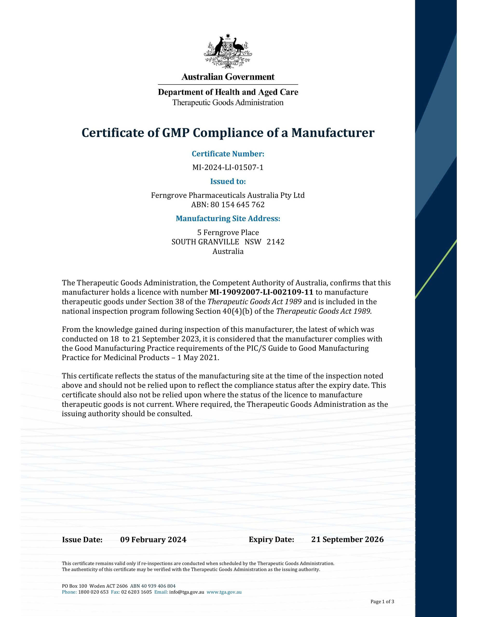 GMP Certificate